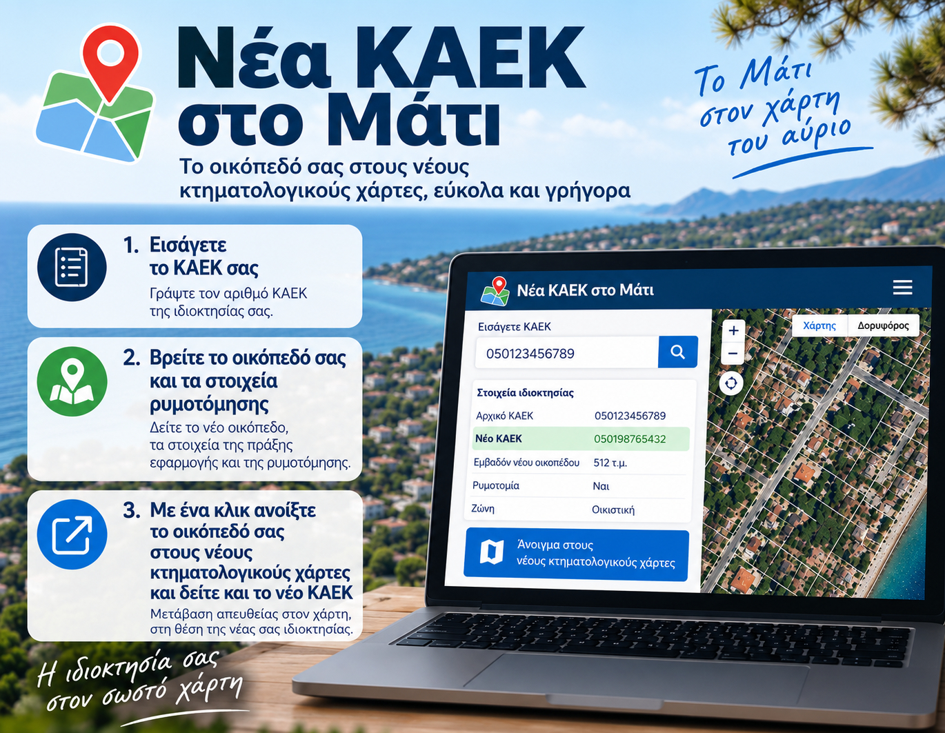 Νέα εφαρμογή: Βρείτε το οικόπεδό σας και το νέο ΚΑΕΚ στους χάρτες του κτηματολογίου